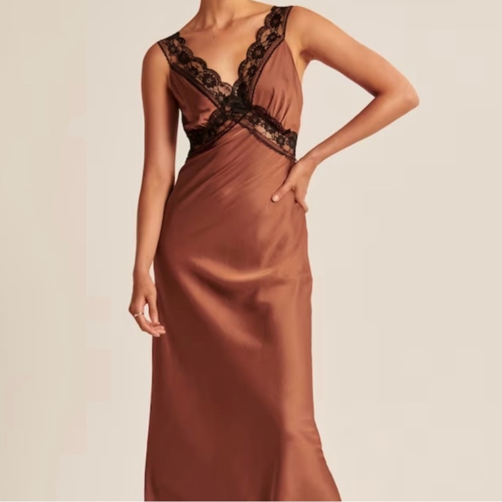 Abercrombie & Fitch Chocolate Maxi Dress with Black Lace